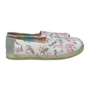 TOMS Pink Pastel Glitter Shimmer Unicorn Print Classic Kids Slip On Shoes 4.5
